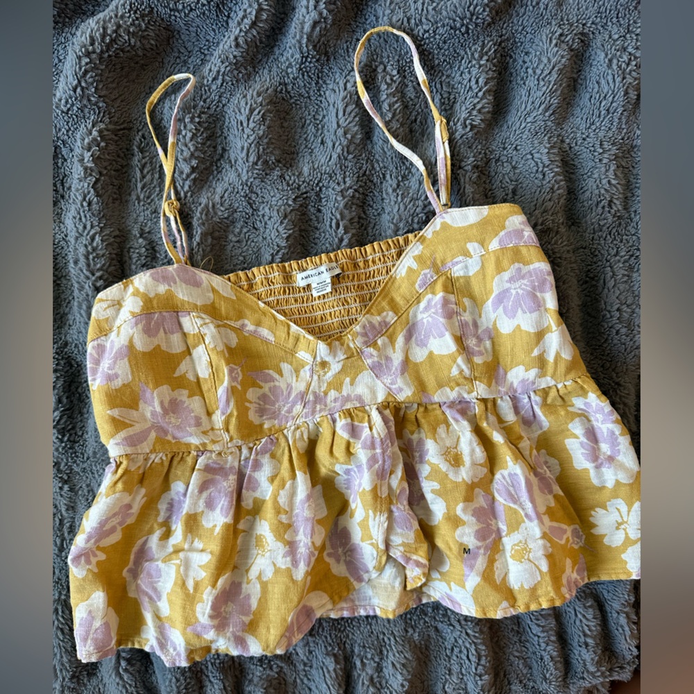 American Eagle Outfitters Yellow Floral Strappy Top